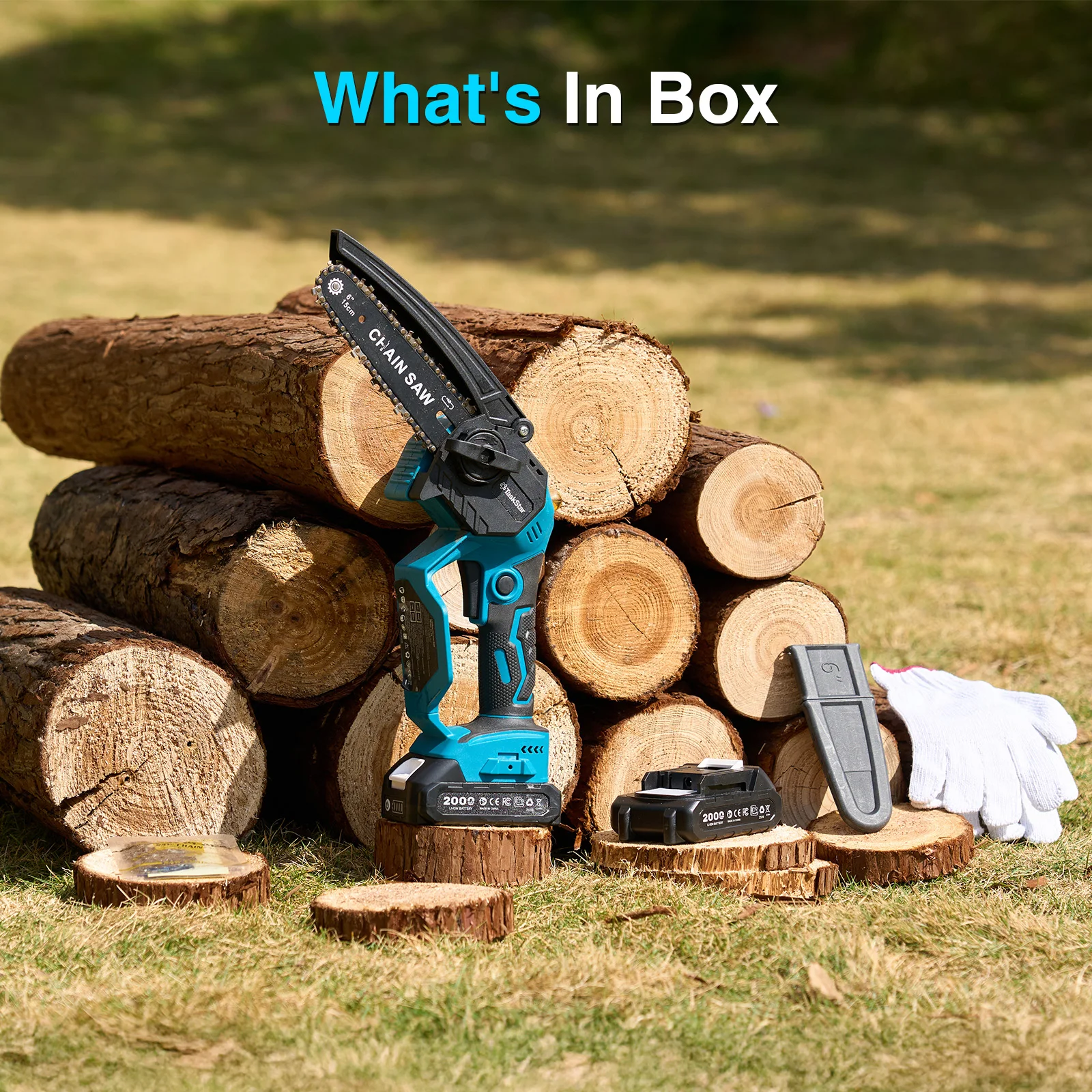 TaskStar 6" bürstenlose Kettensäge, 700-W-Motor, automatische Ölung, Mini-Akku-Astschere zum Beschneiden von Bäumen, Garten-Elektrowerkzeug für Makita 18-V-Akku (mit 2x2,0-Ah-Akkus) – Detail 8