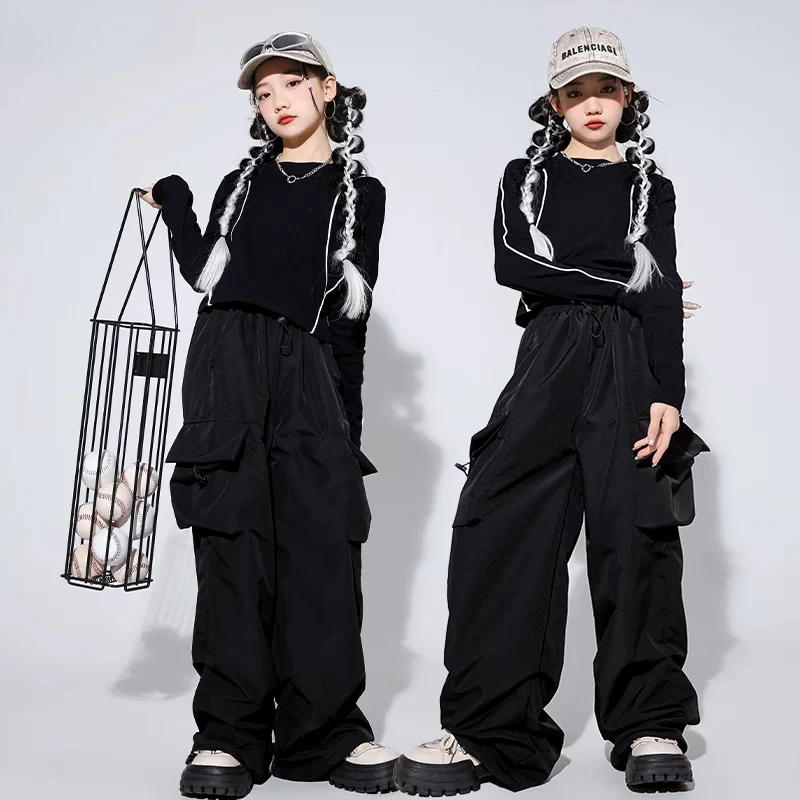 Neue Mädchen Hip Hop Mode K-pop Kostüm Schwarz Top Street Dance Cargo Hosen Gruppe Streetwear Outfits Jazz Mädchen Gruppe kleidung Sets