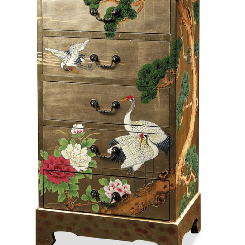 New Chinese gold foil painted five or six bucket cabinets, bedroom multi-bucket storage cabinets, solid wood sofa side cabinets