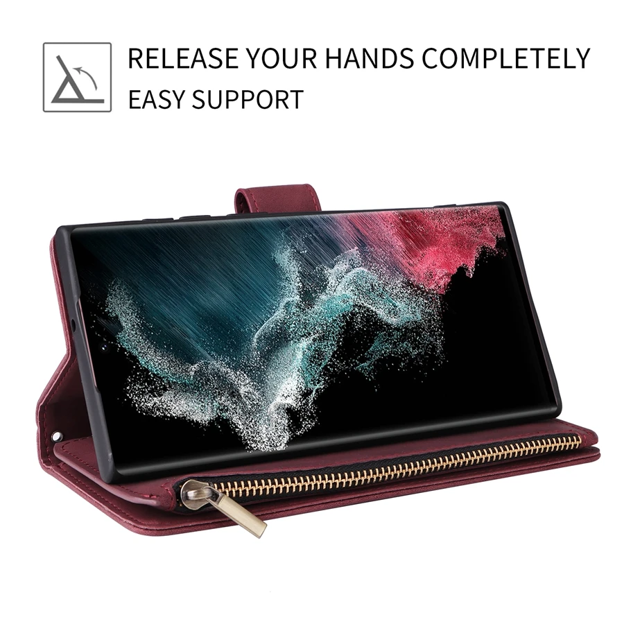 For Samsung Galaxy S23 S24 Plus S22 S21 Ultra S20 FE Wallet Multi-card Zipper Leather Case S10+ S9 Plus Note 20 Ultra 10 Lite 9