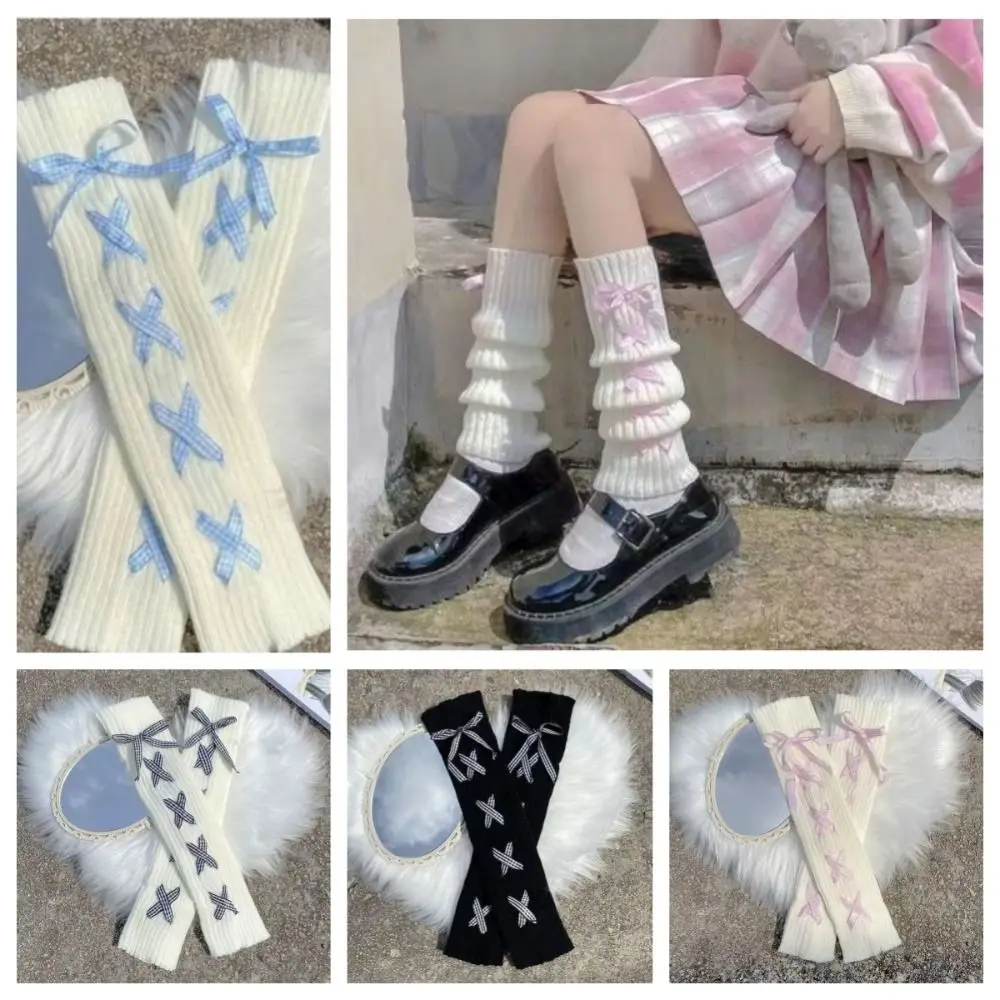 Fashion Women Autumn Winter Knit Arm Sleeves Kawaii Lolita Harajuku Stockings Fingerless Gloves Japanese White Goth Leg Warmers