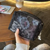 Black Mesh Cute Makeup Bag Portable Cosmetic Pouch Large Capacity Travel Toiletry Organizer 4