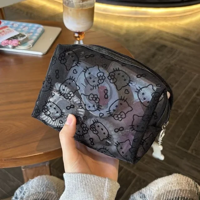 Black Mesh Cute Makeup Bag Portable Cosmetic Pouch Large Capacity Travel Toiletry – view 4