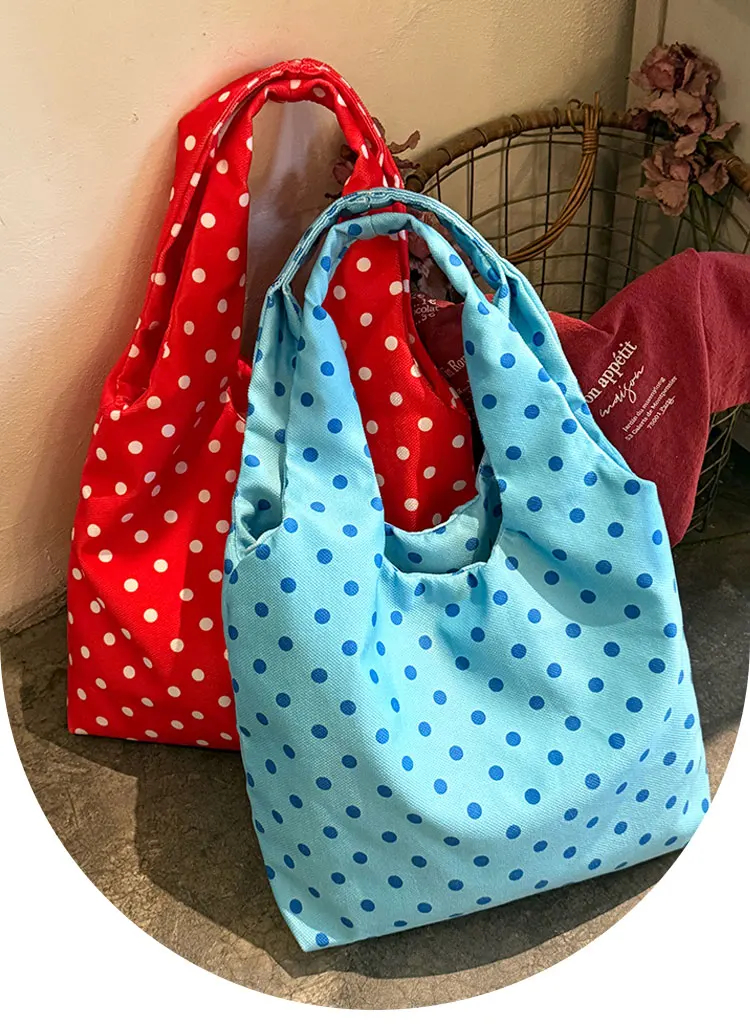 

Korean Retro Polka Dot Canvas Bag for Women 2025 New Large Capacity Single Shoulder Tote Commuting Vest Bags