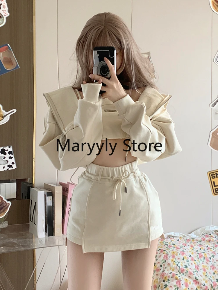 2023 Summer Pure Color Casual Elegant Bodycon 3 Piece Dress Set Y2k Vest + Long Sleeve Coat + Mini Skirts Fashion Suits Chic