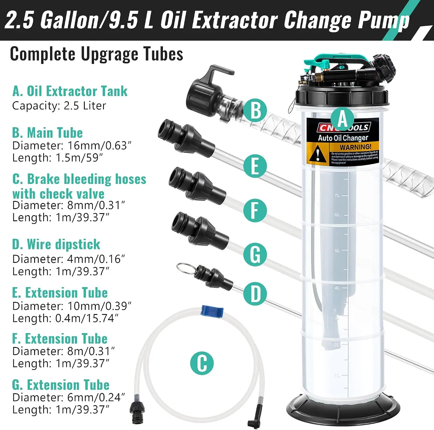 2.5 Gallon (9.5L) Fluid Extractor Pump, Pneumatic Manual Oil Extractor Pump for Oil Change, Oils Vacuum Pumps Extractors