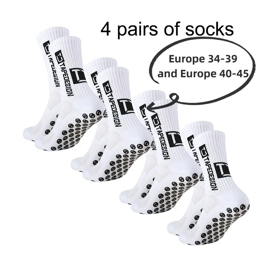 

4 pairs of new TC mid tube glued football socks for sports training and competition, non slip and breathable socks