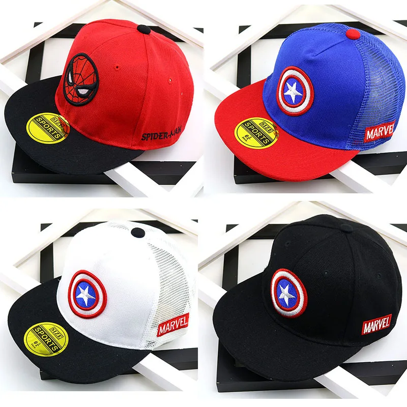 

Marvel Spiderman Captain America Superhero Cotton Children's Hip-Hop Flat Brim Hat Baseball Cap Cartoon Animation Birthday Gifts