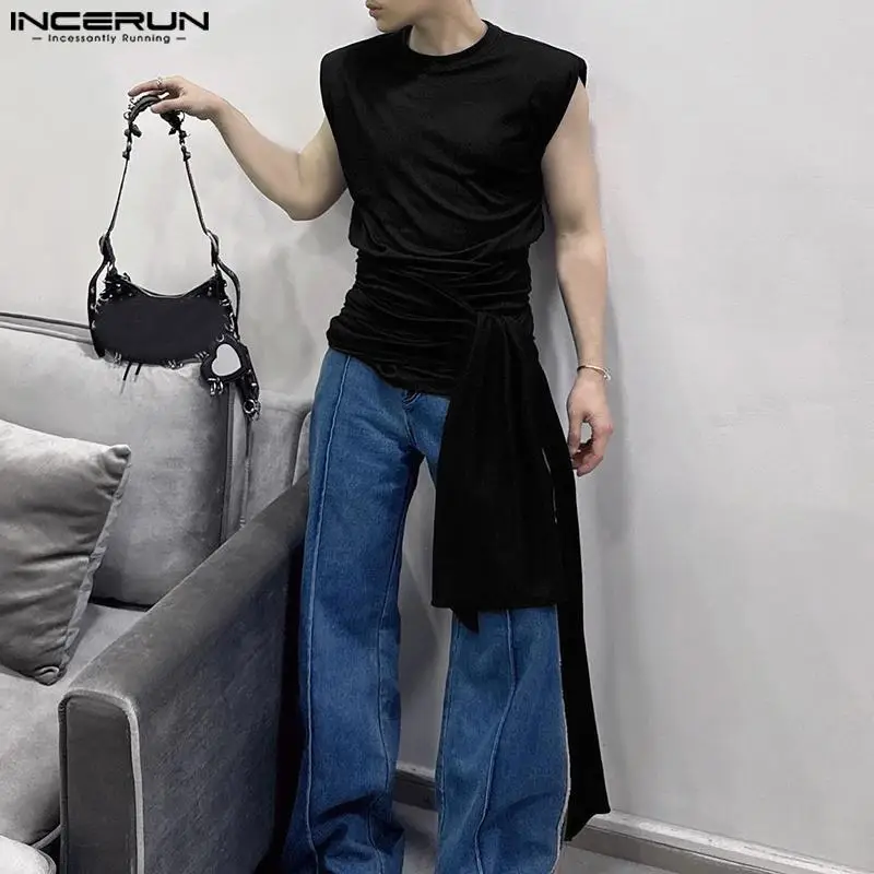 INCERUN Tops 2024 Korean Style New Men\'s Knitted Strap Design Vests Casual Streetwear Male Solid All-match Color Tank Tops S-5XL