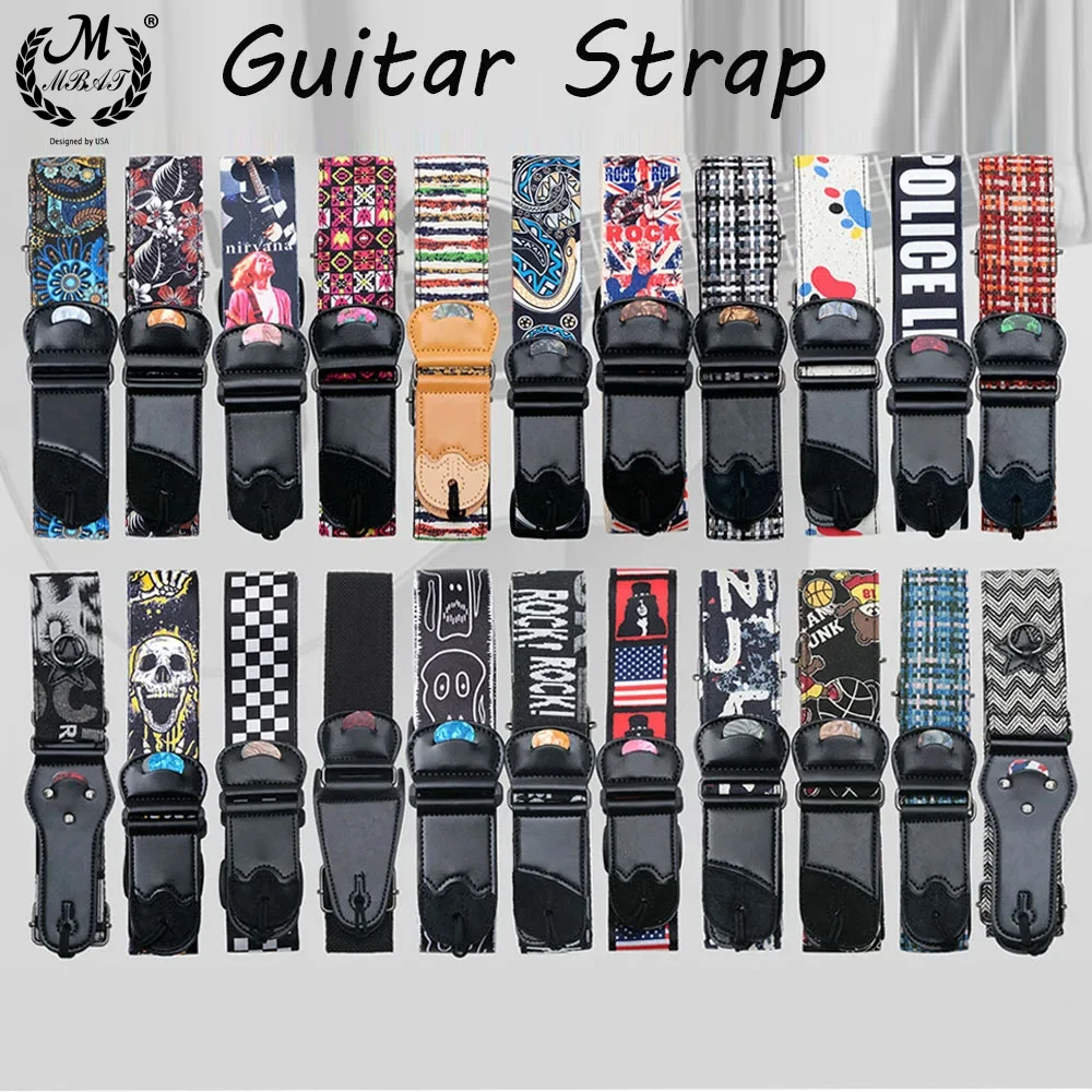 Electric Guitar Strap Embroidered Guitar Strap Guitar Strap Insertable Plectrum Guitar Straps Stringed Instruments Accessories