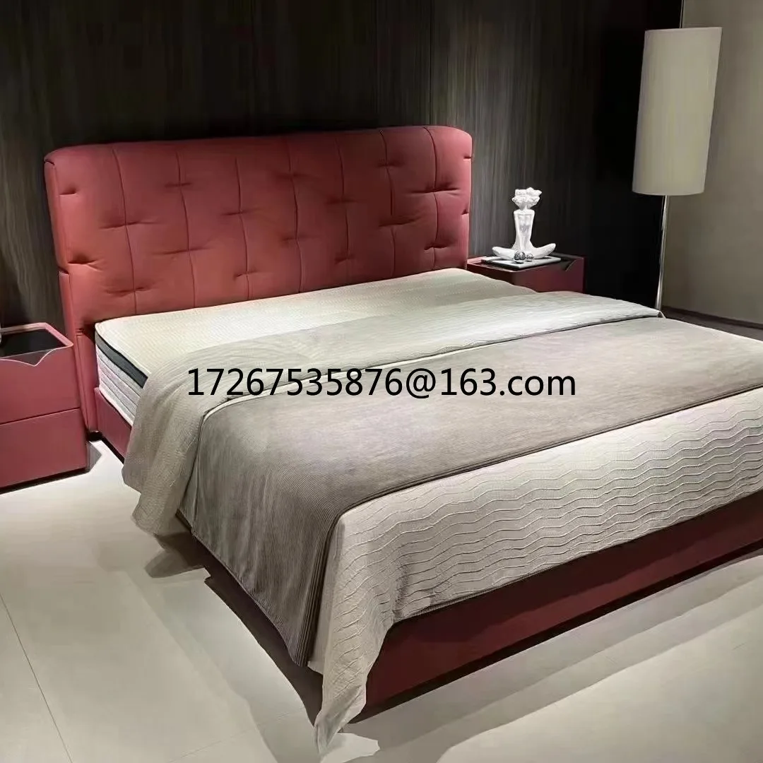 

Minimal red leather bed 1.8 meters master bedroom air pressure storage double bed first layer cowhide soft bed
