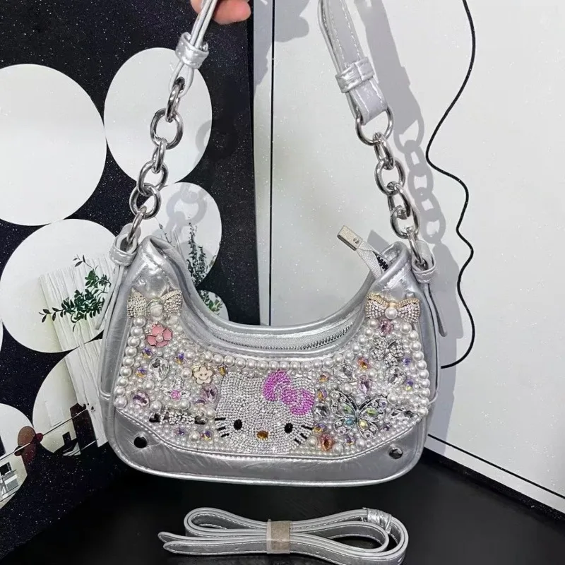 

Hot Hello Kitty Diamond Crossbody Bag Anime Cute Girl Advanced Handmade Exquisite Diamond Inlaid Handmade Bag Festival Gift New