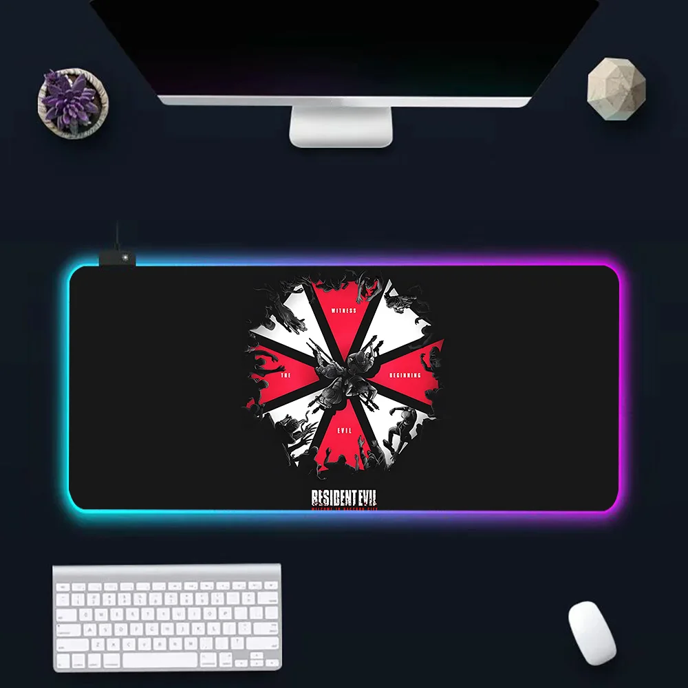 Umbrella Corporation RGB Pc Gamer Keyboard Mouse Pad Mousepad LED Glowing Mouse Mats Rubber Gaming Computer Mausepad