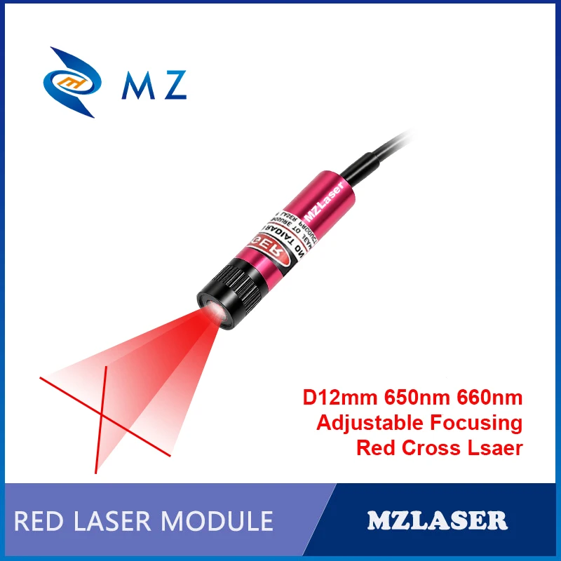 Adjustable Focusing Red Cross Laser Module 650nm 660nm D12mm 0.5mW 1mW 5mW 10mW 3V 5V 12V 24V Industrial Grade for Woodworking