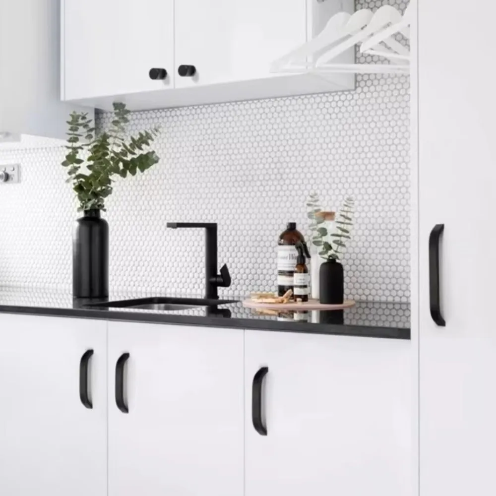Nordic Style Cabinet Handles Minimalist Curved Shape Drawer Handles DIY Friendly Corrosion Resistant Wardrobe Handles