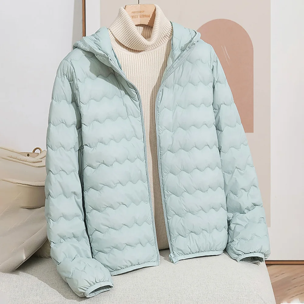 

Легкие женские пуховики, осенне-зимние негабаритные повседневные свободные пуховые пальто с длинными рукавами и капюшоном внутри, теплая верхняя одежда