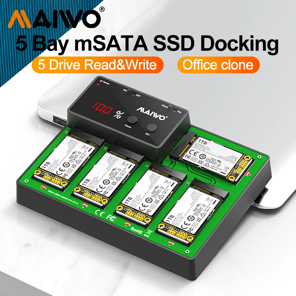 MAIWO 5 Bay M.2 mSATA SSD Docking Station External Hard Drive Enclosure Memory Card Adapter Duplicator, Support Offline Clone