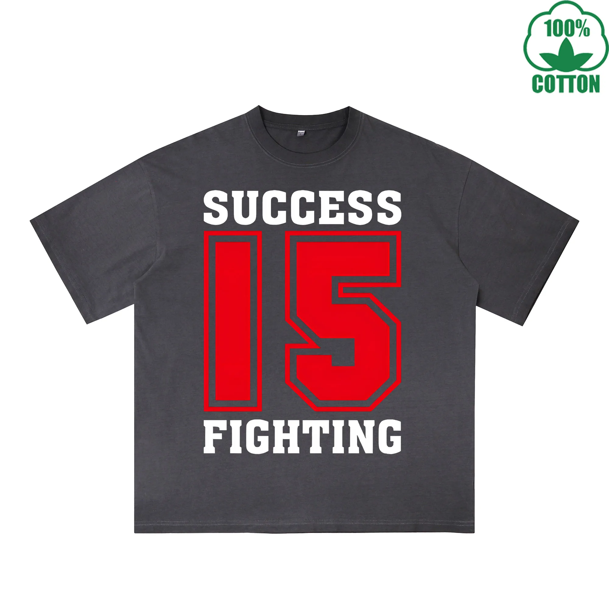 

Футболка с принтом SUccess Fighting, эффект потертости, 230 г, разноцветная, свободного кроя, модная, 100% хлопок, с коротким рукавом