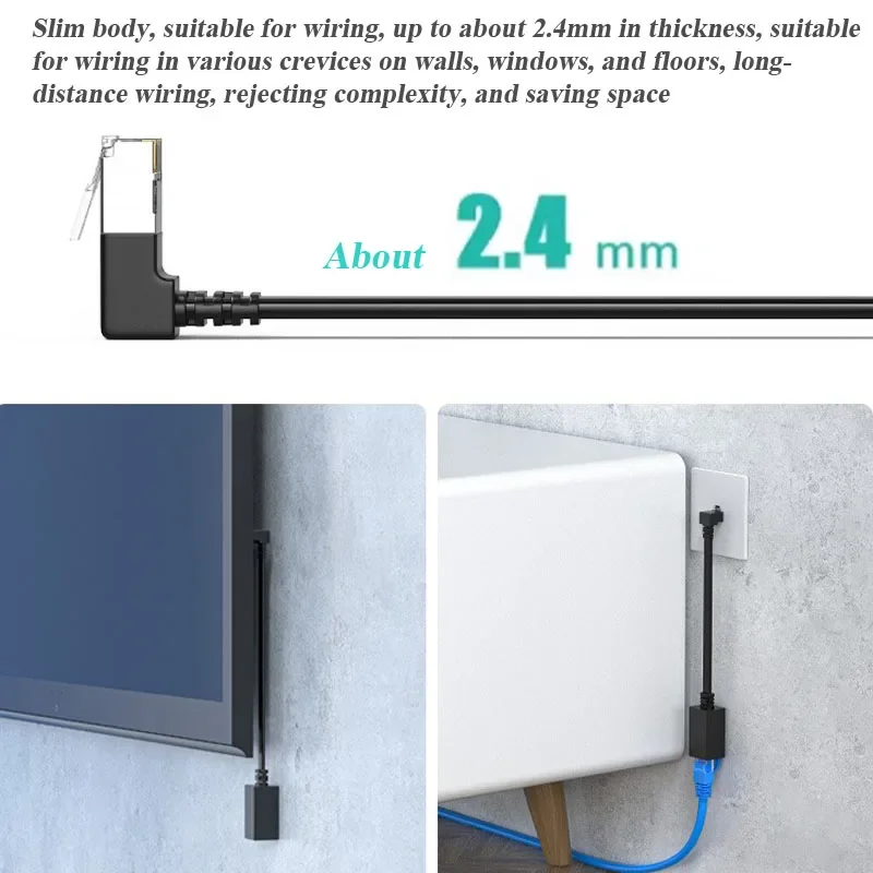 CAT7 RJ45 Network Cable Connector 90 Degree rj45 Extension Line Ultra Flat 10G Right Angle Eblow rj45 Male to Female Plug Wire