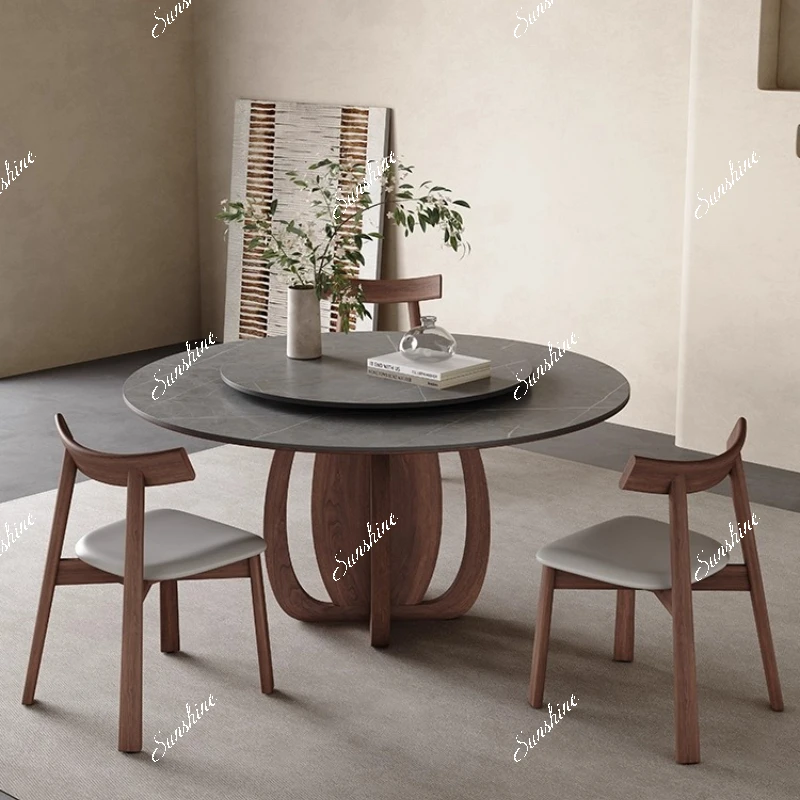 Large and small apartment medium-ancient style solid wood dining table round table small apartment modern and simple
