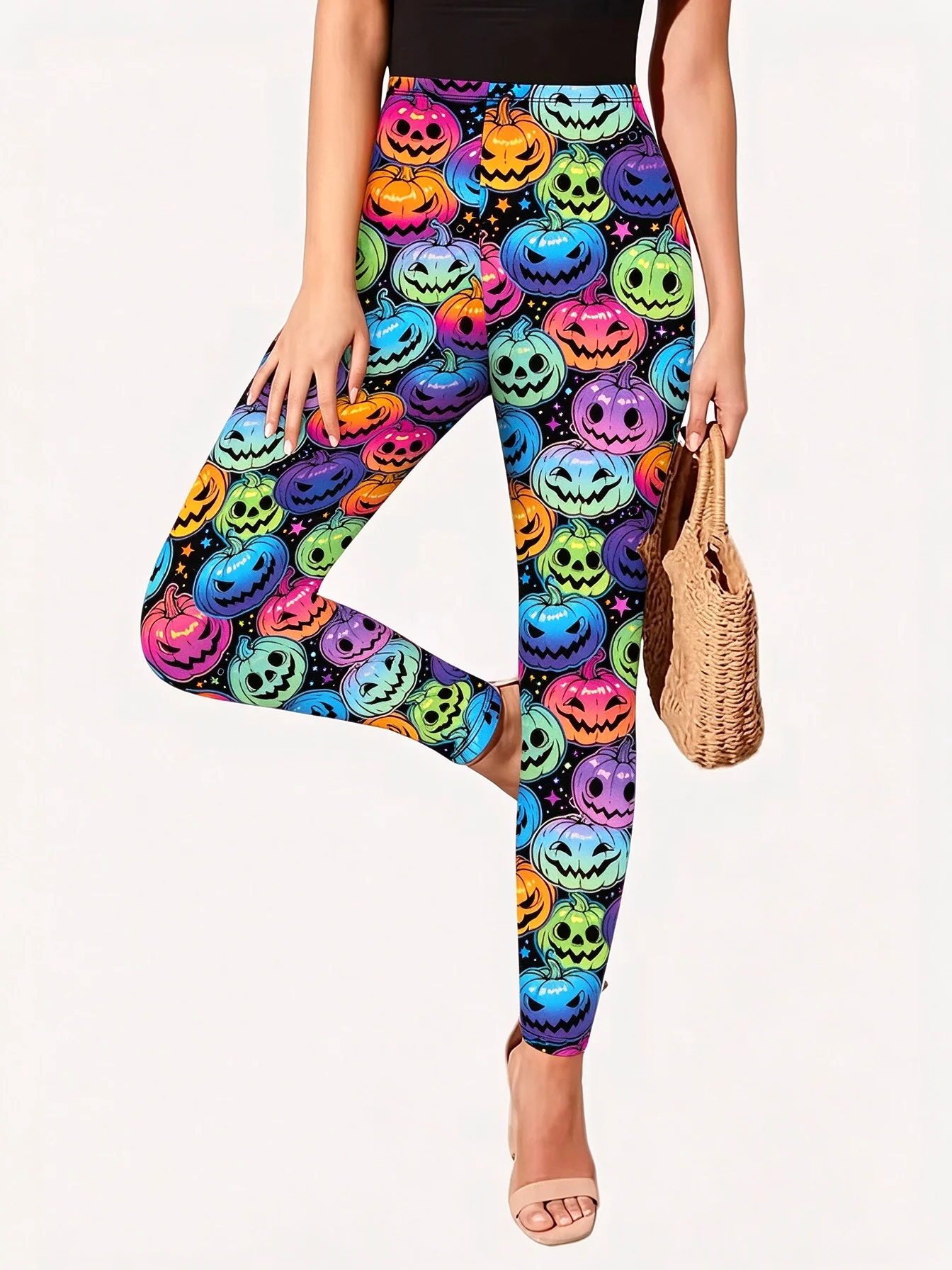 Halloween Pumpkin Printed Women's Pants Leggings Cozy Leggings Casual Length Elastic Waist Stretchy Vacation Street Daily Wear