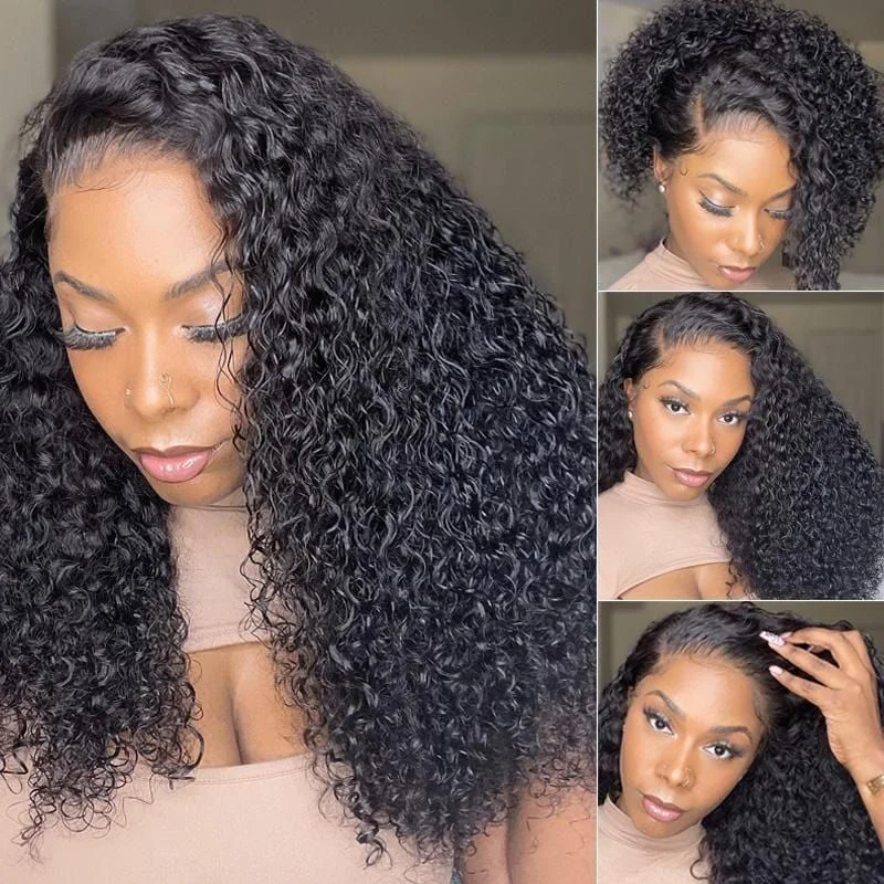 Jerry Curly Half Wig Human Hair Brazilian Deep Wave Curly Glueless Half Wig Human Hair 3 IN 1 Seamless Clip Ins Flip Over Drawstring Half Wig Glueless 200% Density for Women Ready to Wear On Clearance image 3