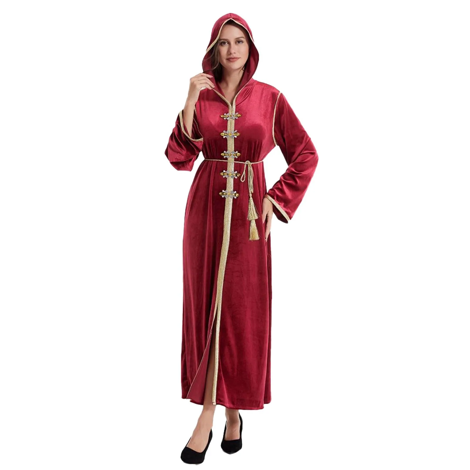 

Women's Muslim Hooded Long Sleeve Abaya Dress Vogue Vintage Pullover Robe Prayer Dresses Ankle Length Loose Sundress For Women