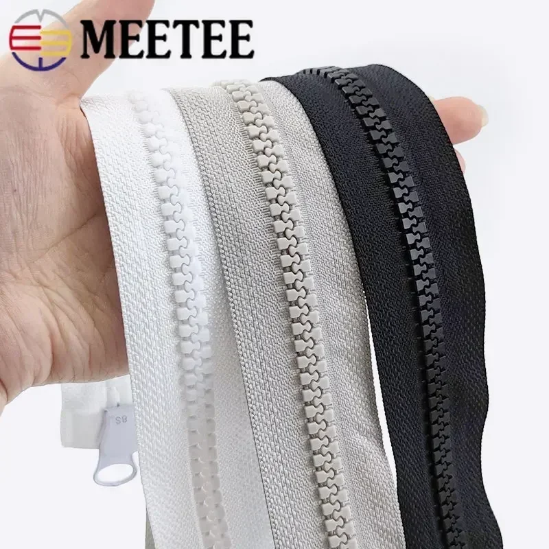 Meetee 8# Resin Zippers 15/20cm Close-end 60-500cm Open-end Long Auto Lock Zip for Coat Bags Tent Zipper Repair Sewing Accessory