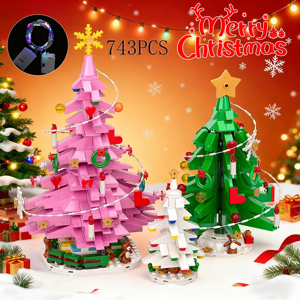 Magnetyczne klocki konstrukcyjne choinka świąteczna z paskiem LED dla dzieci DIY edukacyjne zabawki z klocków na dekoracje świąteczne nowy zestaw prezentowy