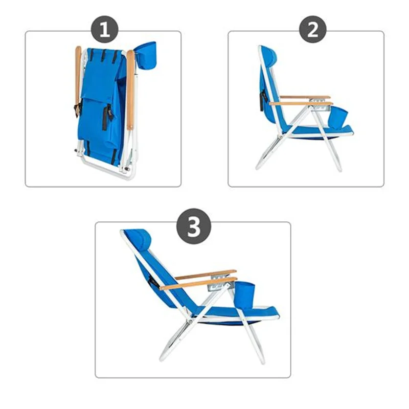 Portable High Strength Beach Chair with Adjustable Headrest Blue