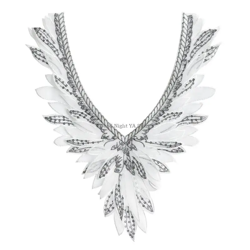

Comfortable Wear Angel Wing Embroidered Collar Organza Fabric Detachable Neck Applique For Fashion Styling