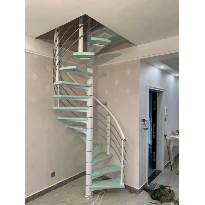 Steel-wood stair handrail direct sale villa revolving duplex attic stairs indoor thickened round small apartment stairs