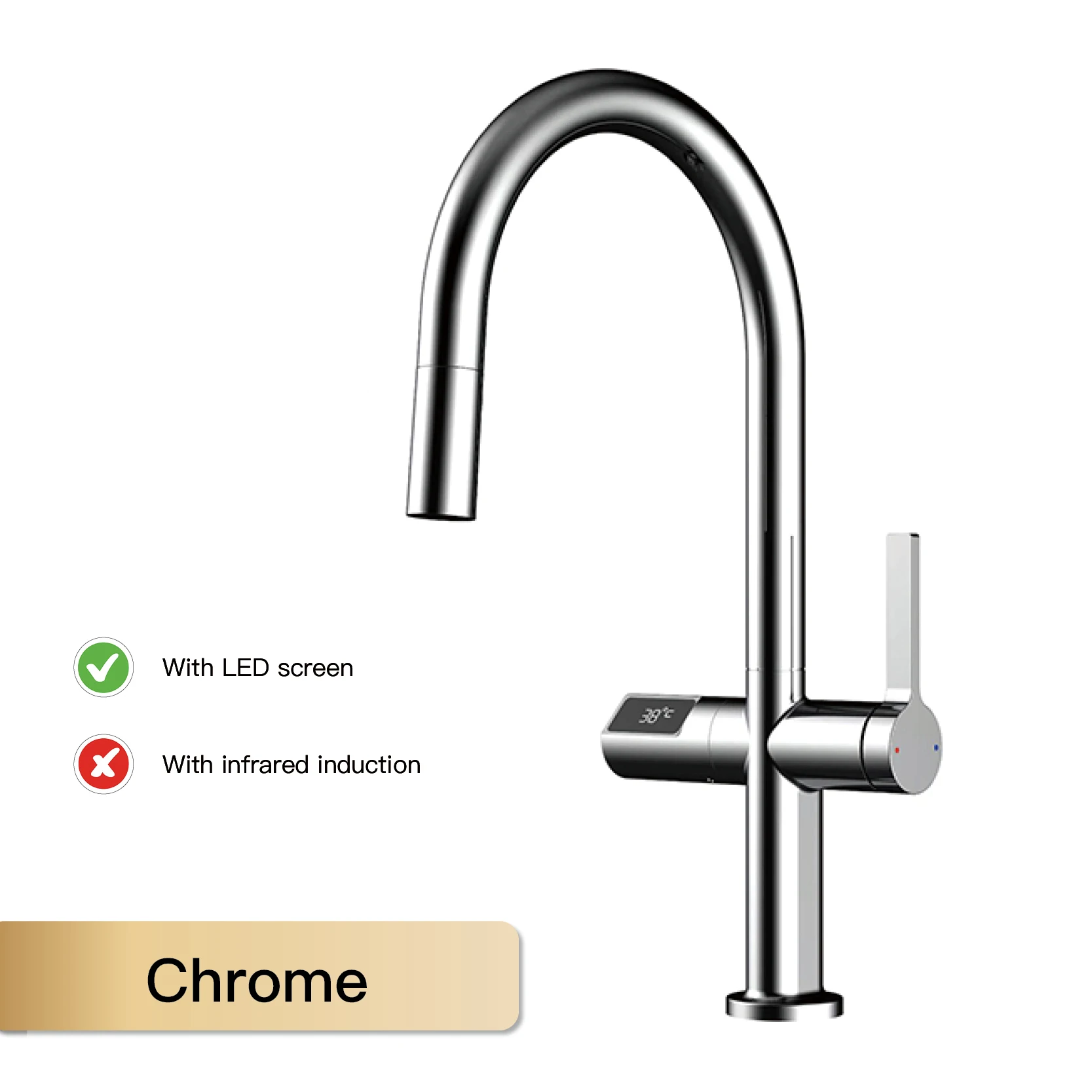 Luxe Messing Pistool Grijze Keuken Kraan Led Digitaal Detectie Ontwerp Enkele Handgreep Warm En Koud Water Pull-Out Type 2-Functie Gootsteen Kraan