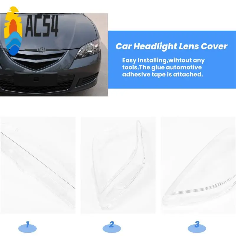 

AC54-1 Pair Car Left & Right Front Headlight Cover Waterproof Clear Headlight Lens Shell Cover, For Mazda 3 2006-2012