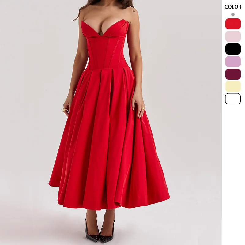 Damska długa sukienka 2025 Wiosna Lato Solidna sukienka dla kobiet Vestidos Fiesta Платья Женские Длинные Платья Eleganckie sukienki Kobieta