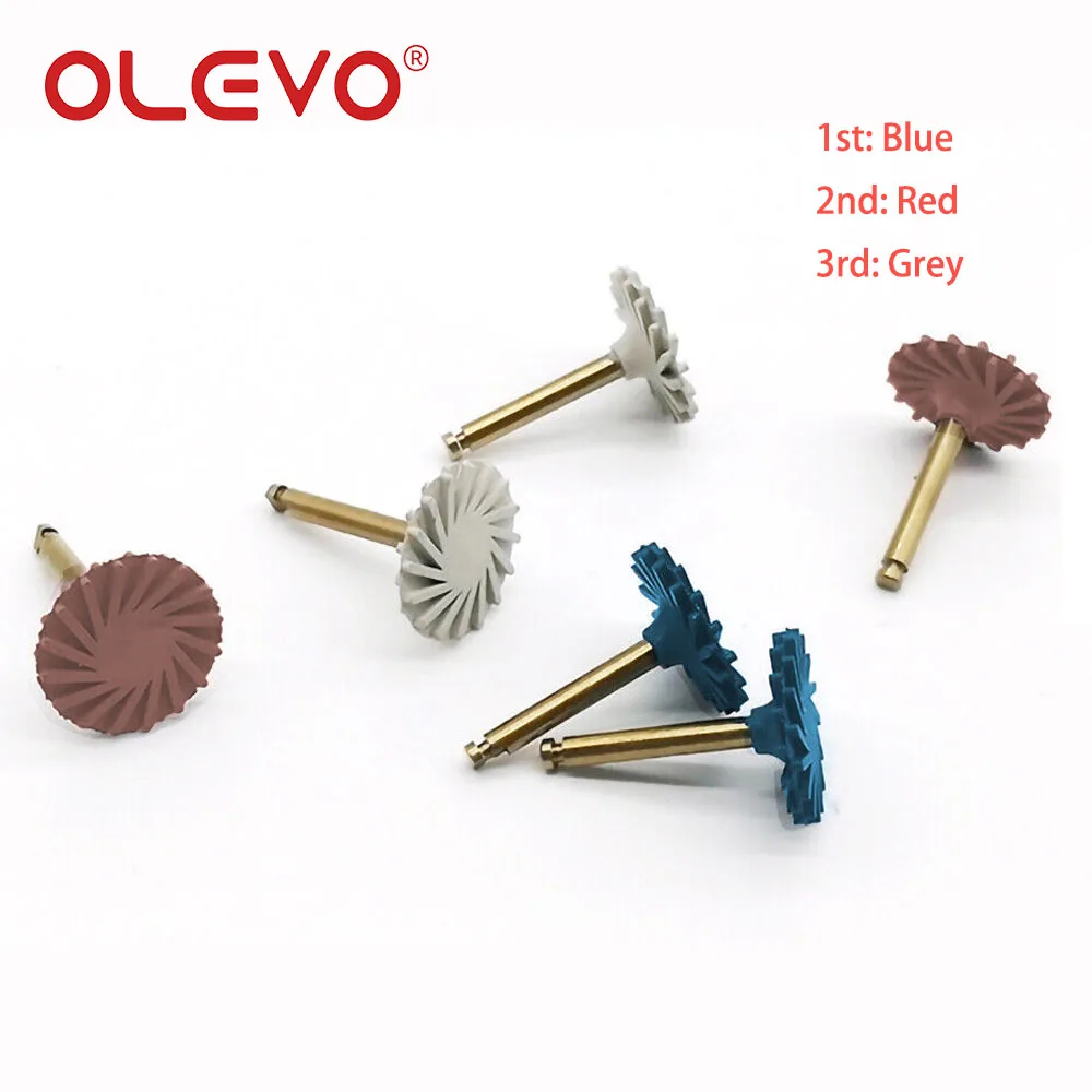 OLEVO 3/6 Pcs Dental Rubber Diamond Polisher Composite Resin Polishing Disc Wheel Kit Brush Burs High Gloss Polishing RA 2.35mm