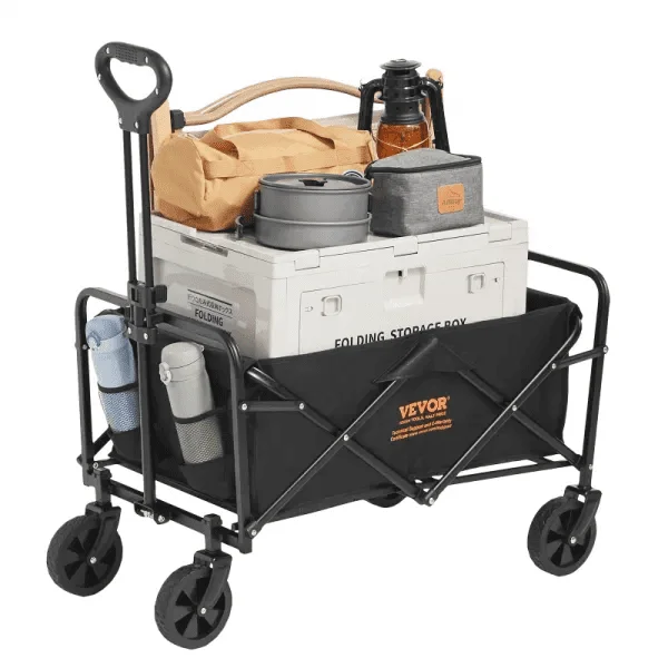 

Collapsible Folding Wagon, 2 cu.ft Beach Wagon Cart with All-Terrain 5in Wheels, Heavy Duty Folding Wagon Cart 220 lbs Weight
