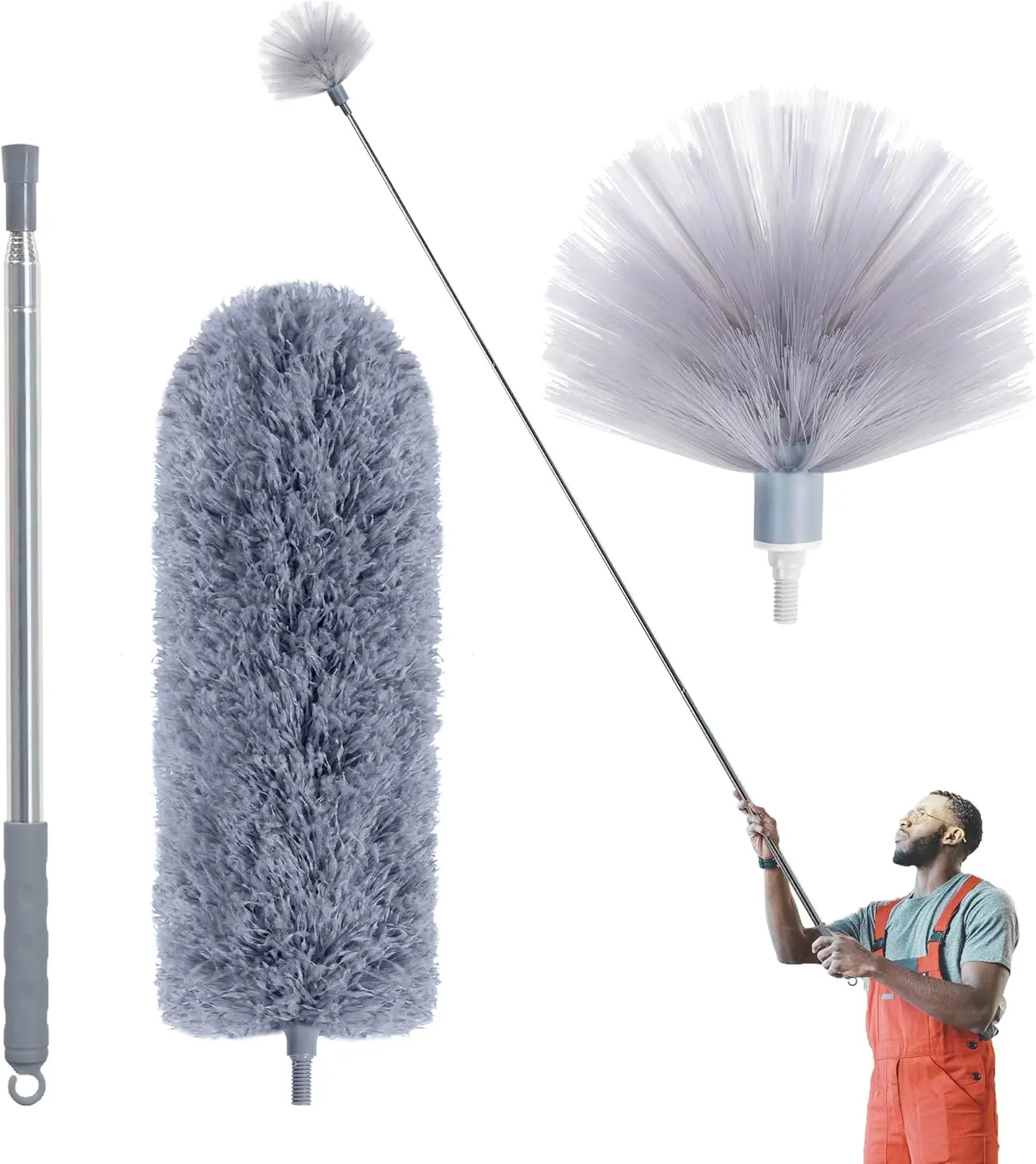 Duster with Extension Pole, Spider Web Brush & Ceiling Duster Kit for Cleaning, 100