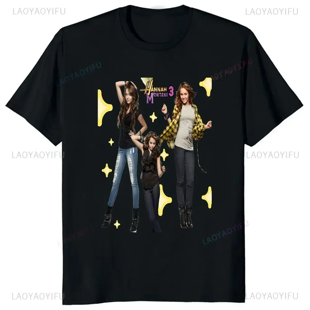 Printed T-shirt Hannah Montana Miley Cyrus T-shirt Summer Trend Harajuku Short Sleeved Unisex Shirt Graphic Oversized T-shirt