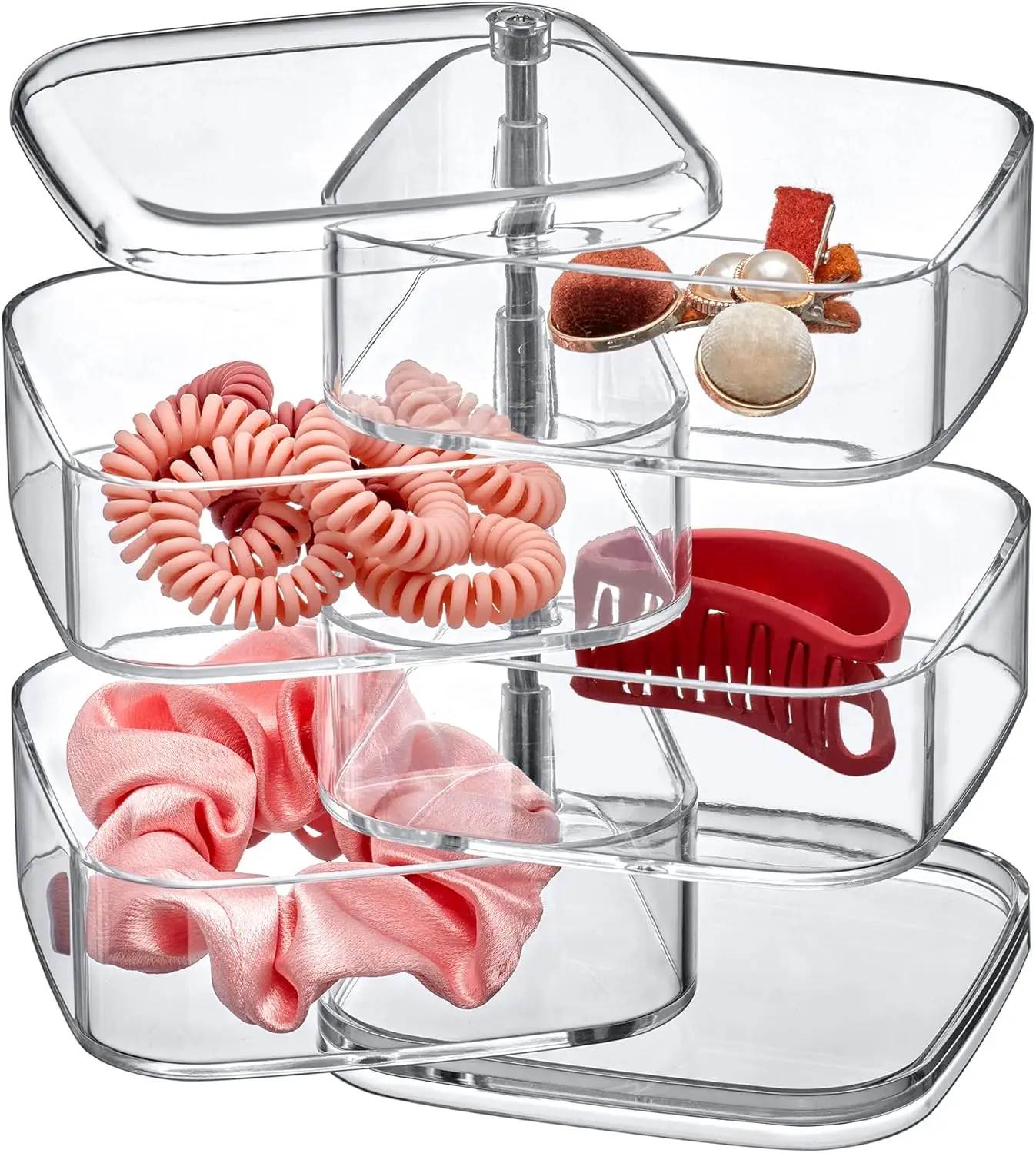 

4-уровневый акриловый органайзер для волос и макияжа Inspire, прозрачный вращающийся ящик для хранения, квадратный, 4,5 x 4,5 дюйма, с крышкой