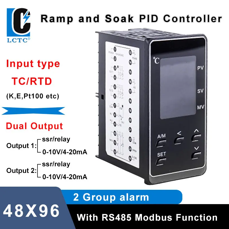 LCTC PID Temperature Controller K E J PT100 Input Dual Output Programmable Regulator Digital Thermostat LCD 2Alarms 48*96 PMA400