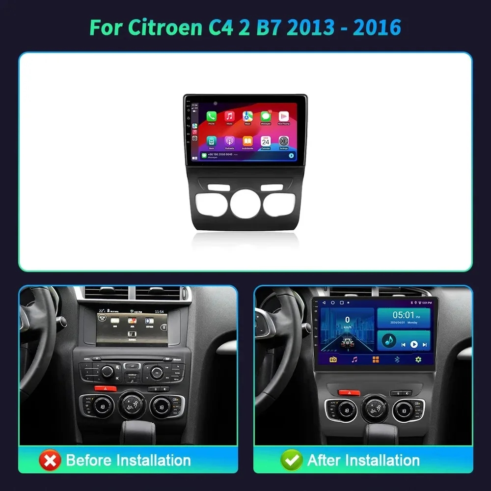 Android 14 For Citroen C4 2 B7 2013-2016 Car Radio Multimedia Video Player Navigation 4G GPS Wireless Carplay Bluetooth Screen