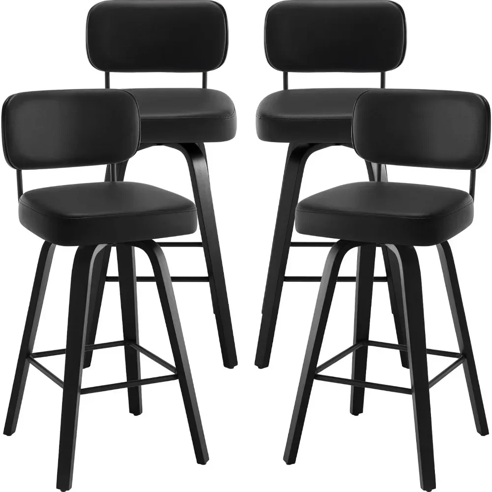 Swivel Counter Height Bar Stools Set of 4, Upholstered Faux Leather Barstools with Back,26