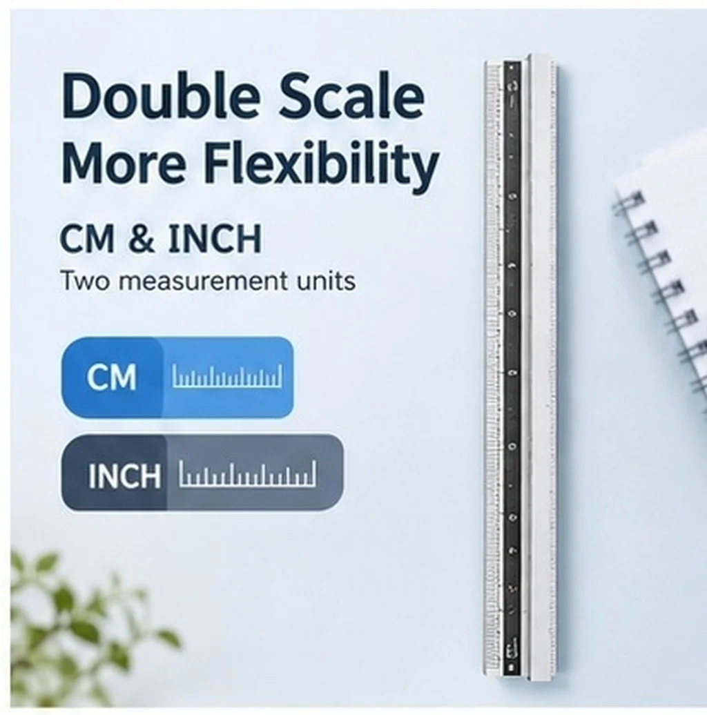 Aluminum Scale Ruler Portable Multi-Use Metal Ruler Ergonomic Design Measuring Tool for Office Students Professional Drawing
