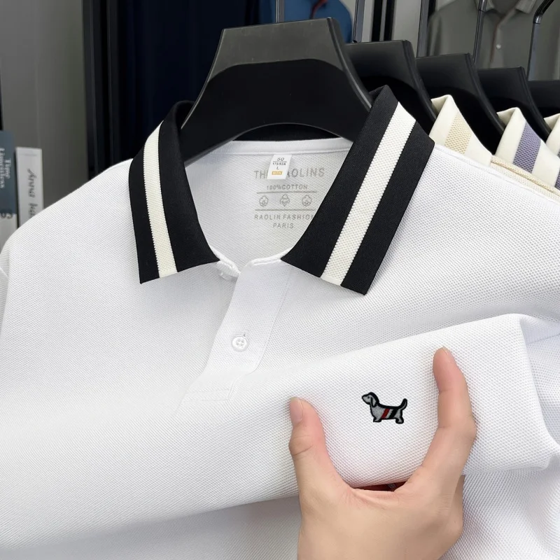 

Luxury Men's Brand Spring 100% Cotton Polo Shirt Lapel Stripe Embroidery Long Sleeves T-Shirt Leisure Business Men's Clothing