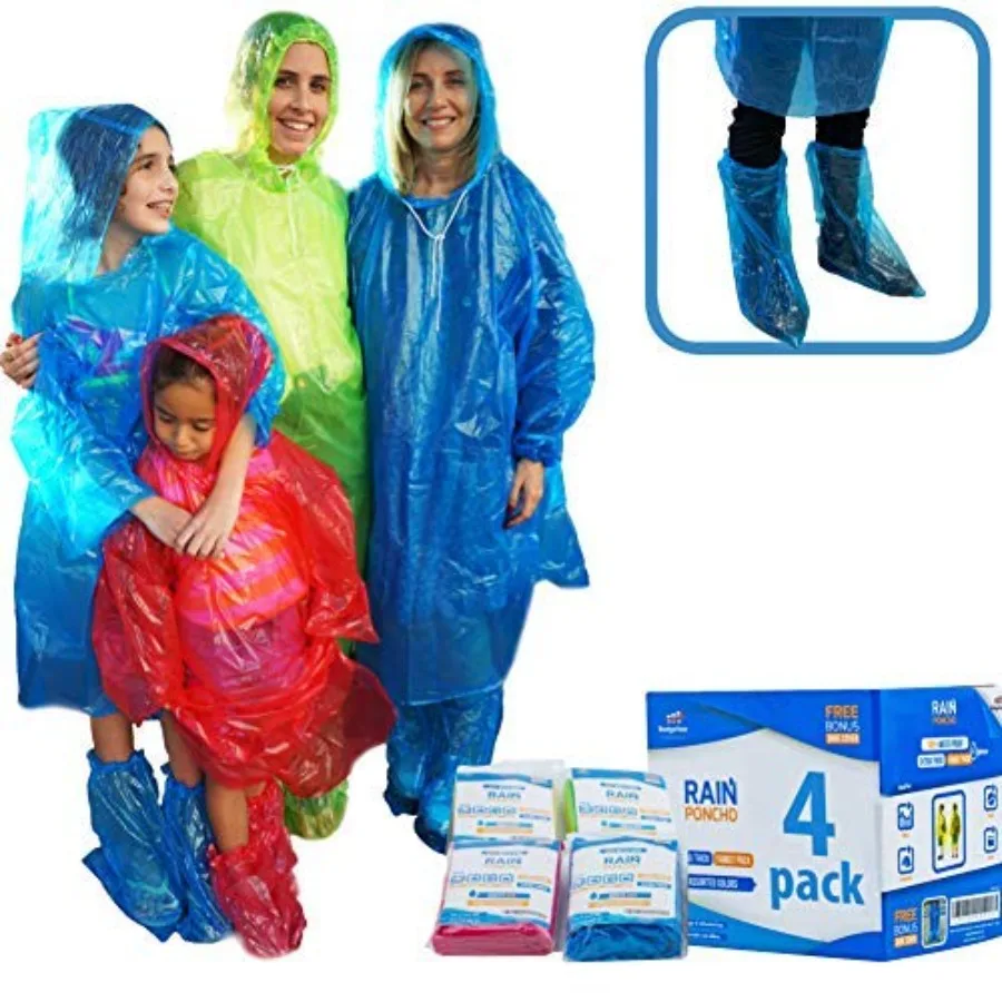 

Rain Ponchos Family Pack Extra Thick Shoe Covers Included 4 and