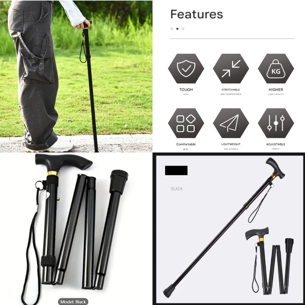 Lightweight 4-Section Folding Trekking Poles, Adjustable Hiking Sticks with Anti-Slip Tips for Hiking, Backpacking, Camping & Ou