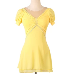 Yellow  Black Figure Skating Dress Crystals Rhinestones Women Girl Ice Skating Dress Kids Gymnastics Costume TXH-B154