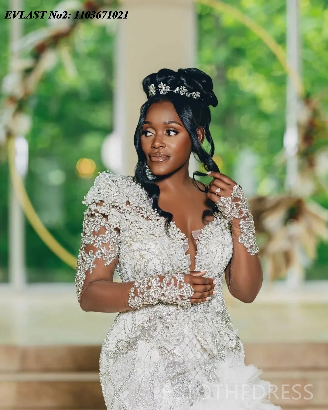 EVLAST مخصص العربية Aso Ebi حورية البحر فستان الزفاف عالية الشق اللؤلؤ مطرز الكشكشة فستان زفاف رداء دي ماري MD37 الأفريقي #3