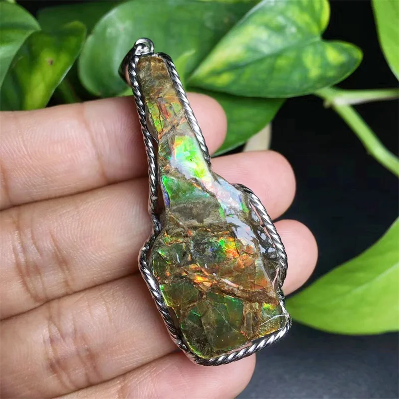 S925 Natural Cannada Ammolite Pendant Making Jewelry DIY Elegance Pendant Craft Party Holiday Women Gift 1PCS